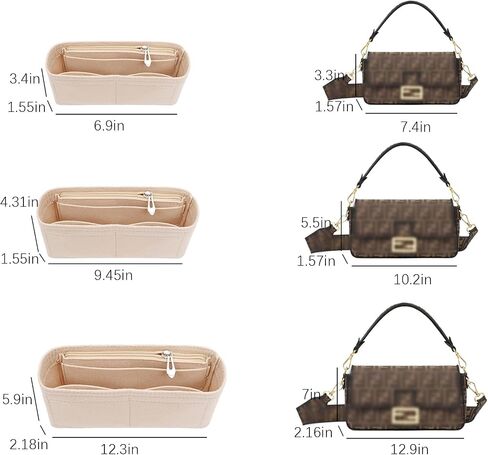 منظم محفظة من اللباد من Lckaey لحقيبة الرغيف الفرنسي من FENDI لمنظمي حقائب اليد من FENDI Y090Khaki-L in Kuwait