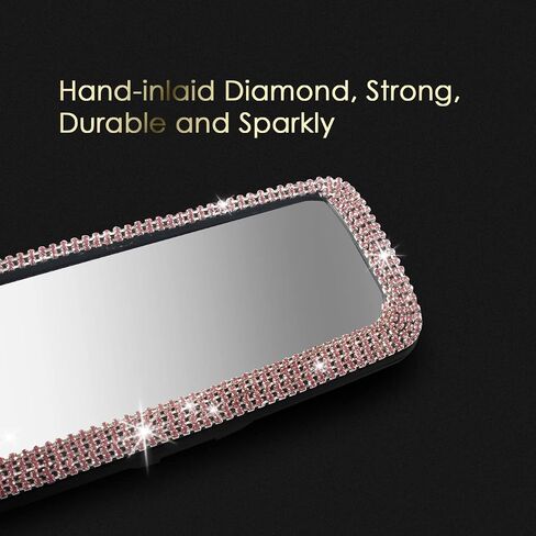 Bling Pink Car Accessories for Women,Bling Glitter Rhinestone Interior Rear View Mirror, Sparkle Wide-angle Crystal Diamonds Clip on Review Mirror for Women Girls Gift (Pink) in Saudi Arabia
