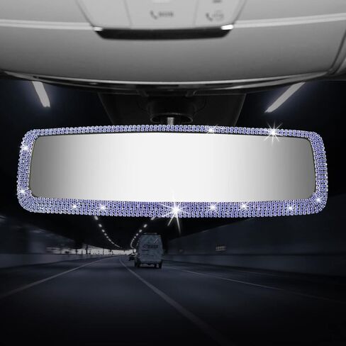 إكسسوارات السيارة الوردية اللامعة للنساء، مرآة رؤية خلفية داخلية من حجر الراين اللامع، مشبك ألماس كريستالي لامع بزاوية واسعة على مرآة المراجعة للنساء والفتيات هدية (وردي) in Kuwait