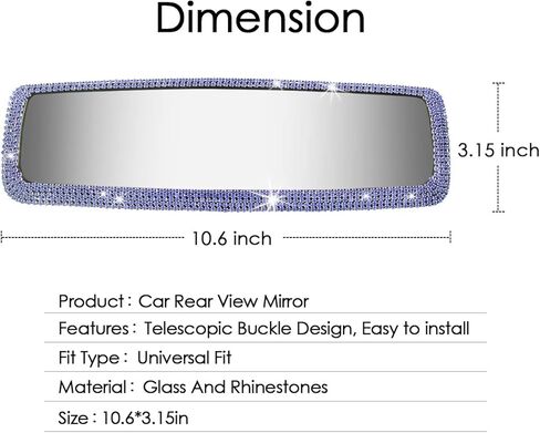 إكسسوارات السيارة الوردية اللامعة للنساء، مرآة رؤية خلفية داخلية من حجر الراين اللامع، مشبك ألماس كريستالي لامع بزاوية واسعة على مرآة المراجعة للنساء والفتيات هدية (وردي) in Kuwait
