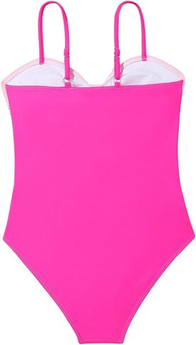 OYOANGLE Girl's Color Block Bow Front One Piece Swimsuit Spaghetti Strap Bathing Suits Swimwear in Saudi Arabia