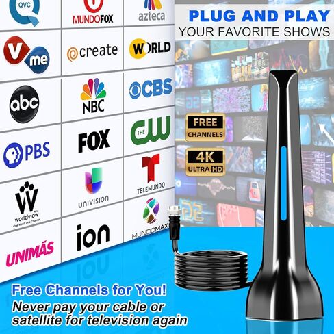 Indoor TV Antenna, TV Antenna for Smart TVS, Strong Magnetic Base, Perfect Remote Reception for Receiving 4K 1080P Channels Over Long Distances, Free Support for Local Channels in Kuwait