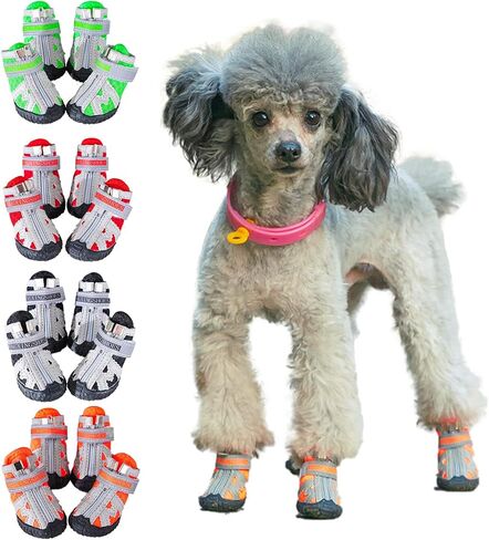 Dog Shoes for Small Dogs Boots,Mesh Breathable Dog Shoes with Reflective Straps,Puppy Booties with Anti-Slip Sole,Paw Protector for Outdoor Winter Snow Hot Pavement Hiking 4Pcs(GX02-orange-size1) in Saudi Arabia