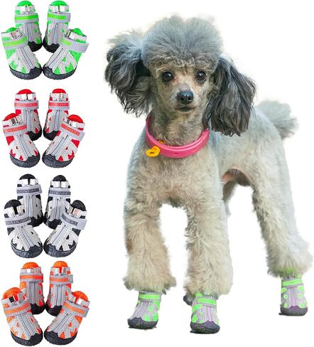 Dog Shoes for Small Dogs Boots,Mesh Breathable Dog Shoes with Reflective Straps,Puppy Booties with Anti-Slip Sole,Paw Protector for Outdoor Winter Snow Hot Pavement Hiking 4Pcs(GX02-orange-size1) in Saudi Arabia