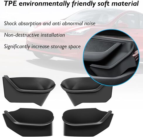 SUMK واقي صندوق تخزين الباب لطراز Tesla Y، صندوق تخزين جانبي للباب 4 قطع لطراز Tesla Y، صينية فتحة تخزين TPE كاملة الغطاء، مقاومة للماء، مقاومة للخدش، مقاومة للاهتراء، سهلة التركيب in Kuwait