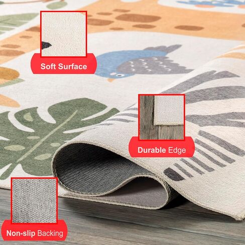 nuLOOM Felipa Safari Machine Washable Kids Ultra Thin Area Rug, 3' x 5', White Multi in Saudi Arabia