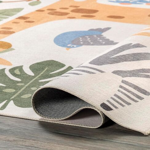 nuLOOM Felipa Safari Machine Washable Kids Ultra Thin Area Rug, 3' x 5', White Multi in Saudi Arabia
