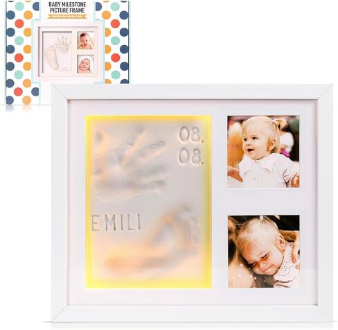 Baby Footprint Extra Large Kit with Led Night Warm Light and Handprint Footprint Frame Kit for New Born Baby Essentials and Must Have Keepsake BabyShower Gifts - Nursery Decor First Time Mom Mother's Day Gifts in Saudi Arabia