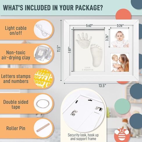 Baby Footprint Extra Large Kit with Led Night Warm Light and Handprint Footprint Frame Kit for New Born Baby Essentials and Must Have Keepsake BabyShower Gifts - Nursery Decor First Time Mom Mother's Day Gifts in Saudi Arabia