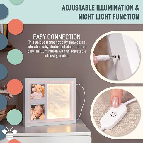 Baby Footprint Extra Large Kit with Led Night Warm Light and Handprint Footprint Frame Kit for New Born Baby Essentials and Must Have Keepsake BabyShower Gifts - Nursery Decor First Time Mom Mother's Day Gifts in Saudi Arabia