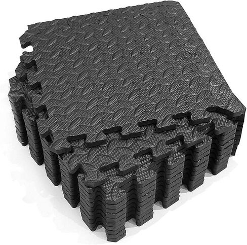 Xiaokeis 12 Pieces Exercise Mats Puzzle Foam Mats Gym Flooring Mat EVA Foam Interlocking Tiles Cushioned Workout Flooring for Home and Gym Equipment Home Protective Flooring Cushion(Black) in Saudi Arabia