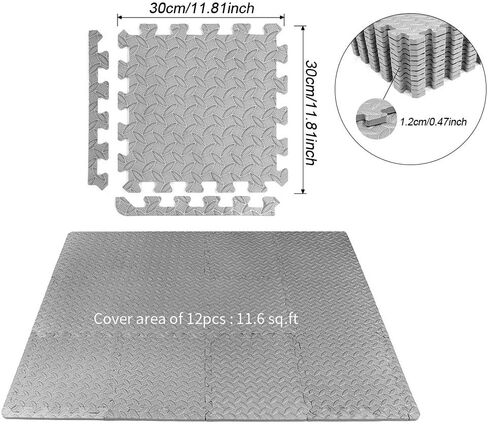Xiaokeis 12 Pieces Exercise Mats Puzzle Foam Mats Gym Flooring Mat EVA Foam Interlocking Tiles Cushioned Workout Flooring for Home and Gym Equipment Home Protective Flooring Cushion(Black) in Saudi Arabia