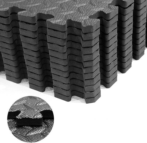 Xiaokeis 12 Pieces Exercise Mats Puzzle Foam Mats Gym Flooring Mat EVA Foam Interlocking Tiles Cushioned Workout Flooring for Home and Gym Equipment Home Protective Flooring Cushion(Black) in Saudi Arabia