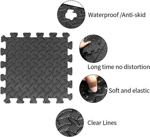 Xiaokeis 12 Pieces Exercise Mats Puzzle Foam Mats Gym Flooring Mat EVA Foam Interlocking Tiles Cushioned Workout Flooring for Home and Gym Equipment Home Protective Flooring Cushion(Black) in Saudi Arabia