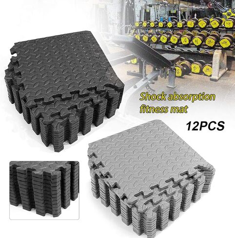 Xiaokeis 12 Pieces Exercise Mats Puzzle Foam Mats Gym Flooring Mat EVA Foam Interlocking Tiles Cushioned Workout Flooring for Home and Gym Equipment Home Protective Flooring Cushion(Black) in Saudi Arabia