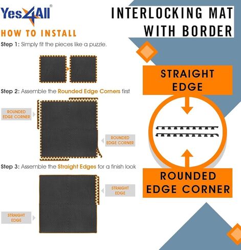 Yes4All Interlocking Exercise Mat - Black - 6pc + Resistance Loop Bands in Saudi Arabia