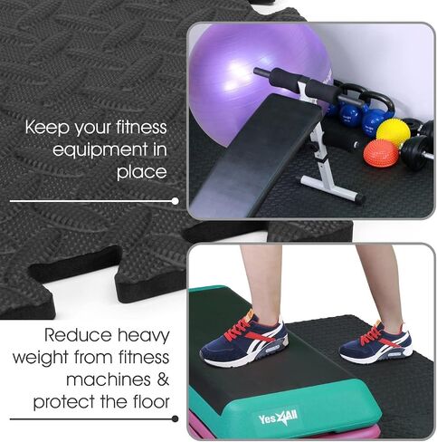 Yes4All Interlocking Exercise Mat - Black - 6pc + Resistance Loop Bands in Saudi Arabia