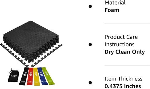 Yes4All Interlocking Exercise Mat - Black - 6pc + Resistance Loop Bands in Saudi Arabia