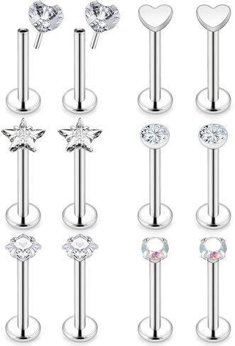 Prjndjw 20G 18G 16G أقراط ترصيع مسطحة الظهر الجراحية الفولاذ المقاوم للصدأ مجوهرات لابريت مونرو حلقات الشفاه الغضروف الزنمة الحلزون دفع الأنف الدائري ميدوسا ثقب المجوهرات للنساء الرجال 3 مم in Kuwait