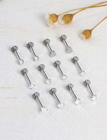 Prjndjw 20G 18G 16G أقراط ترصيع مسطحة الظهر الجراحية الفولاذ المقاوم للصدأ مجوهرات لابريت مونرو حلقات الشفاه الغضروف الزنمة الحلزون دفع الأنف الدائري ميدوسا ثقب المجوهرات للنساء الرجال 3 مم in Kuwait