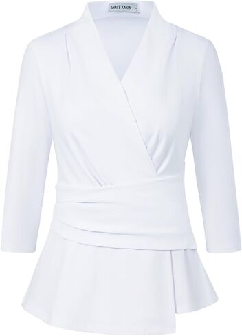 GRACE KARIN Business Casual Blouses for Women Elegant V Neck Blouse Stand Collared Slim Fit Shirt School Office Wine Red M in Saudi Arabia