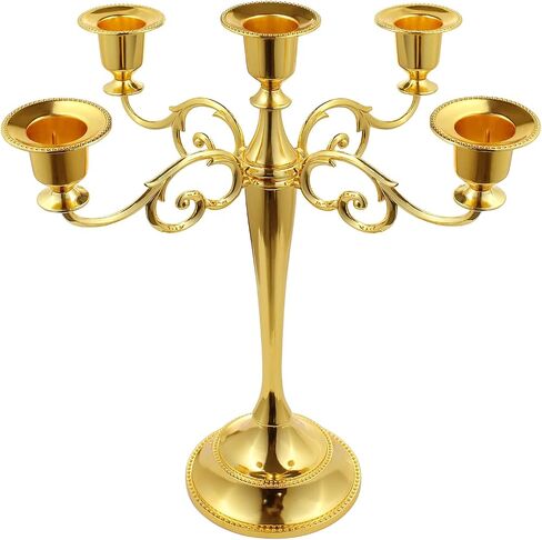 FANWNKI 5-Candle Metal Candelabra 10.2 Inch Tall Candlestick Candle Holders for Home Decor Wedding Christmas Church Halloween Party, Gold in Saudi Arabia