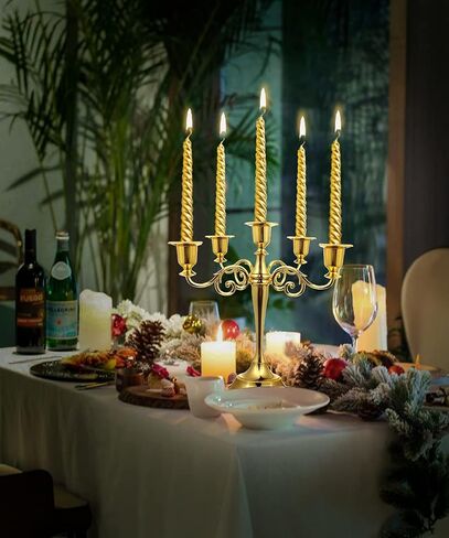 FANWNKI 5-Candle Metal Candelabra 10.2 Inch Tall Candlestick Candle Holders for Home Decor Wedding Christmas Church Halloween Party, Gold in Saudi Arabia