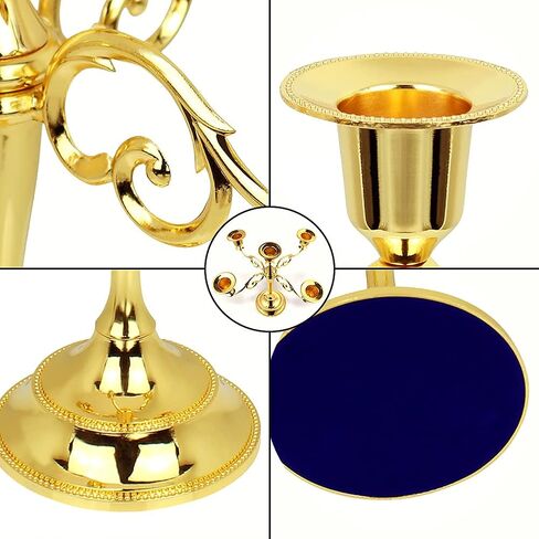 FANWNKI 5-Candle Metal Candelabra 10.2 Inch Tall Candlestick Candle Holders for Home Decor Wedding Christmas Church Halloween Party, Gold in Saudi Arabia
