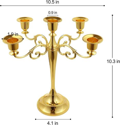 FANWNKI 5-Candle Metal Candelabra 10.2 Inch Tall Candlestick Candle Holders for Home Decor Wedding Christmas Church Halloween Party, Gold in Saudi Arabia