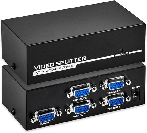 TCNEWCL 4 منافذ VGA مقسم يعمل بمخرج 1 في 4 لتكرار شاشة الفيديو، يدعم دقة 1920x1440 عرض النطاق الترددي 200 ميجاهرتز، 1 جهاز كمبيوتر إلى 4 شاشات VGA/جهاز عرض، بما في ذلك محول التيار المتردد in Kuwait
