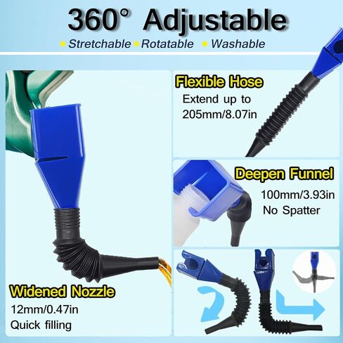 Universal Flexible Draining Oil Snap,Portable Adjustable Plastic Fuel Funnel for Cars,New Multifunctional Hand-Free Funnel with Hose,Durable Material Spill-Free Funnel,2pcs in Saudi Arabia