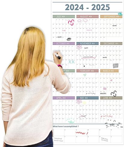 GuassLee Large Yearly Wall Calendar 2024-2025, Full Year Calendar One Page, Jul 2024- Jun 2025, Annual Wall Calendar 2024, 24"X 48" Wall Calendar 2024-2025 Large with Foam Stickers in Kuwait