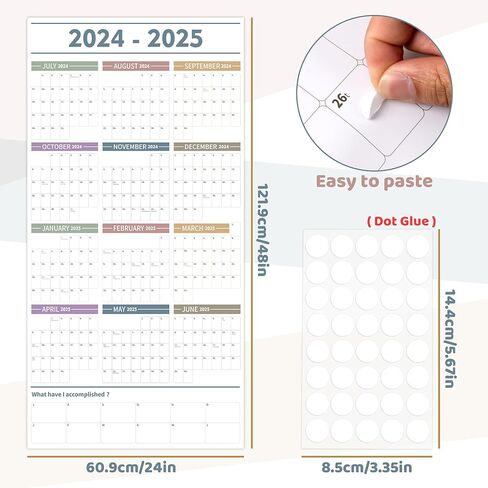GuassLee Large Yearly Wall Calendar 2024-2025, Full Year Calendar One Page, Jul 2024- Jun 2025, Annual Wall Calendar 2024, 24"X 48" Wall Calendar 2024-2025 Large with Foam Stickers in Kuwait