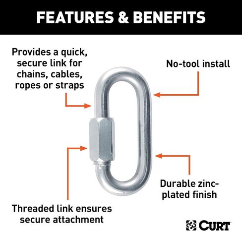 CURT 82932 Threaded Quick Link Trailer Safety Chain Hook Carabiner Clip, 1/2-Inch Diameter, 16,500 lbs Break Strength in Saudi Arabia