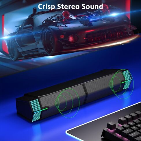 Jeecoo Bluetooth Computer Speakers for PC Desktop Monitor, Gaming PC Sound Bar - Wired USB-Powered, Superb Stereo Sound, with Gradient LED Lighting - Red in Kuwait
