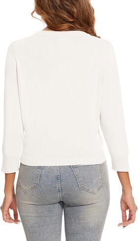 MINTLIMIT Women's Button Down 3/4 Sleeve Cropped Cardigan Knit V Neck Sweater Shrug Lightweight Soft Crop Bolero Shrugs in Saudi Arabia