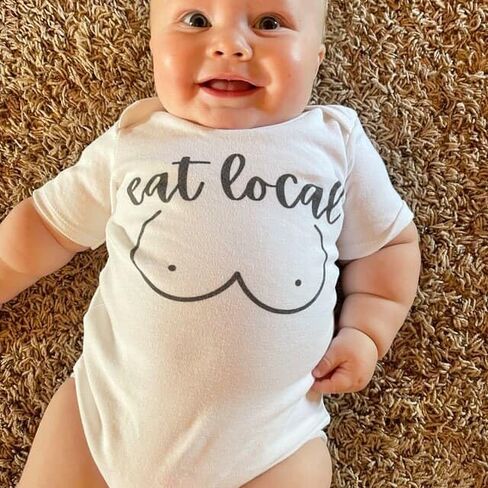 Eat Local Onesie Breastfeeding Baby Bodysuit Funny Infant Shower Gift I'm Past Milk Drunk I'm Tit Faced Breastfed Onesie (0-6 Months, Cute Print-Long Sleeve Bodysuit) in Saudi Arabia
