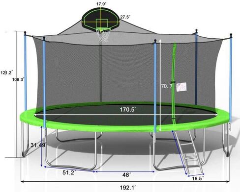 Homefine 16FT/14FT/12FT Trampoline, Outdoor Trampolines with Basketball Hoop Ladder and Safety Enclosure Net for Adults and Kids in Saudi Arabia