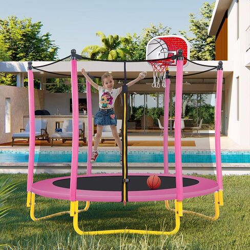 LOVMOR 4FT 5FT 6FT 7FT 8FT 10FT 12FT 14FT 15FT 16FT Trampoline, 1500 LBS Weight Capacity Recreational Trampolines for Kids and Adults with Enclosure Net, Basketball Hoop & Ladder, ASTM Approved in Saudi Arabia