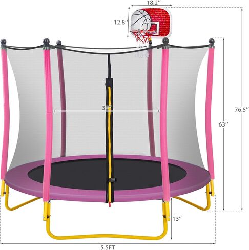 LOVMOR 4FT 5FT 6FT 7FT 8FT 10FT 12FT 14FT 15FT 16FT Trampoline, 1500 LBS Weight Capacity Recreational Trampolines for Kids and Adults with Enclosure Net, Basketball Hoop & Ladder, ASTM Approved in Saudi Arabia