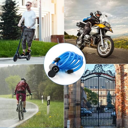 قفل الكابل بدون مفتاح قفل دراجة مقاوم للماء eLinkSmart: قفل كابل فولاذي طويل بطول 150 سم لبوابة سياج باب الدراجة البخارية والدراجة النارية - فتح بصمة الإصبع، تطبيق الهاتف عن بعد، دعم معتمد لساعة iOS in Kuwait