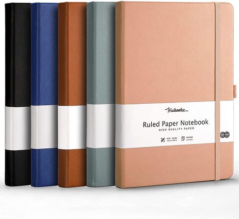 HIUKOOKA 5 Pack College Ruled Journal Notebook, A5 Hardcover Lined Notebook, 940 Numbered Pages+40 Perforated Pages, Leather Journal for Writing Office School Business, 5.75'' x 8.38'' - Black in Kuwait