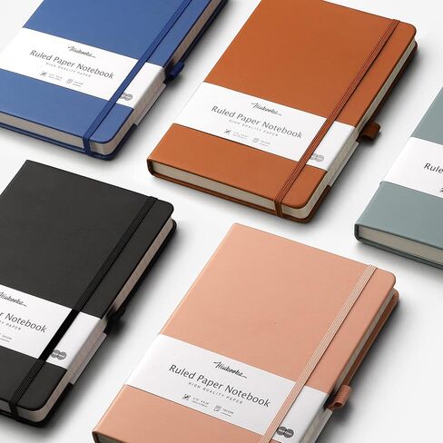 HIUKOOKA 5 Pack College Ruled Journal Notebook, A5 Hardcover Lined Notebook, 940 Numbered Pages+40 Perforated Pages, Leather Journal for Writing Office School Business, 5.75'' x 8.38'' - Black in Kuwait