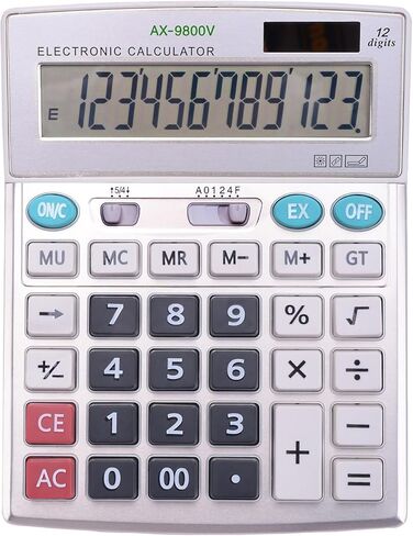 آلة حاسبة مكتبية من ديكسفر بشاشة LCD كبيرة جدًا مكونة من 12 رقمًا مقاس 5 بوصة، تعمل بالطاقة الشمسية والبطارية للمكتب المنزلي (البطارية متضمنة) in Kuwait