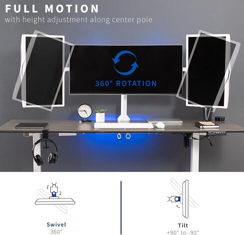 VIVO Triple 23 to 32 inch LED LCD Computer Monitor Desk Mount VESA Stand, Heavy Duty Fully Adjustable Tilt, Swivel, and Rotation, Fits 3 Screens, Black, STAND-V103 in Saudi Arabia