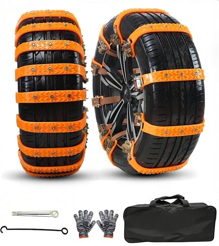 Snow Chains 10 Pcs Tire Chains Anti Slip Car Adjustable Universal Emergency Thickening Anti Skid Upgraded, Winter Driving Security Chains, Traction Ice Mud Chains for Tire Width 7.2-11.6" (Yellow) in Kuwait