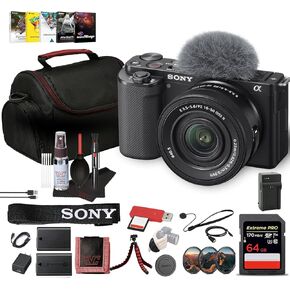 Sony ZV-E10 Mirrorless Camera with 16-50mm Lens White ILCZV-E10L/W, 64GB Memory Card, Filter Kit, Corel Photo Software, Bag, NPF-W50 Battery, External Charger, Card Reader, and More in Kuwait