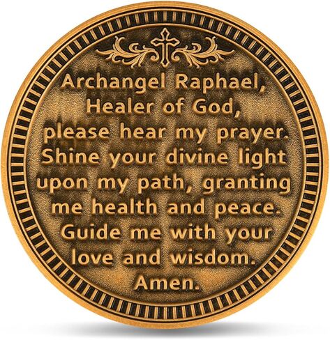 Archangel Raphael Healing Coin – Inspirational Christian Challenge Coin with Healing Prayer, Divine Light, and Peace Symbol, Zinc Alloy Collectible with Acrylic Case in Saudi Arabia