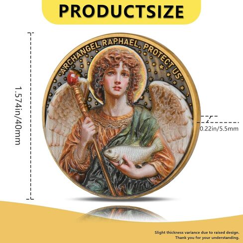 Archangel Raphael Healing Coin – Inspirational Christian Challenge Coin with Healing Prayer, Divine Light, and Peace Symbol, Zinc Alloy Collectible with Acrylic Case in Saudi Arabia