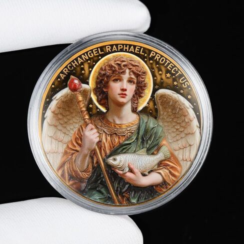 Archangel Raphael Healing Coin – Inspirational Christian Challenge Coin with Healing Prayer, Divine Light, and Peace Symbol, Zinc Alloy Collectible with Acrylic Case in Saudi Arabia